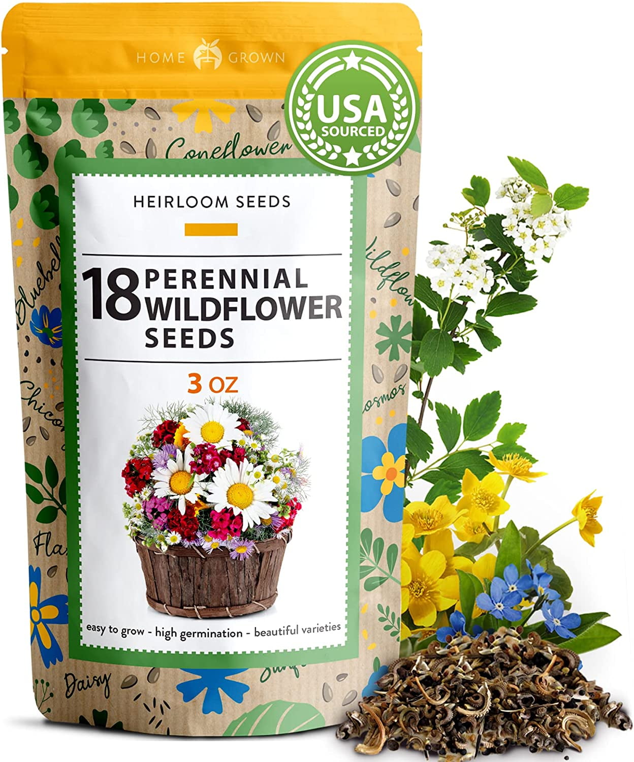 90,000 Wildflower Seeds 3oz Pure Wild Flower Seed Pack 18 Variety