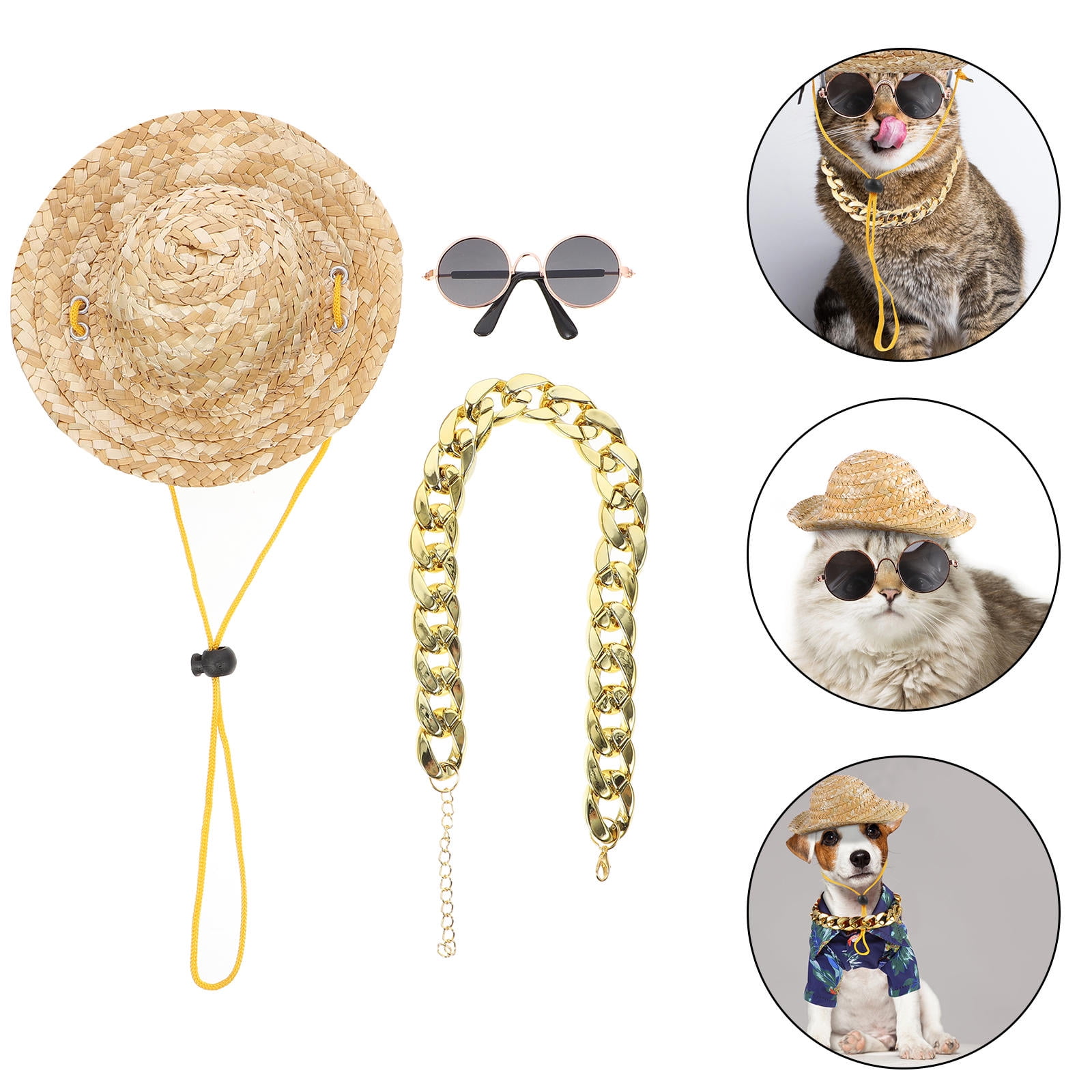 CTIRCHIU 3Pcs Straw Hat Sunglasses and Accessories for Outdoor Pets