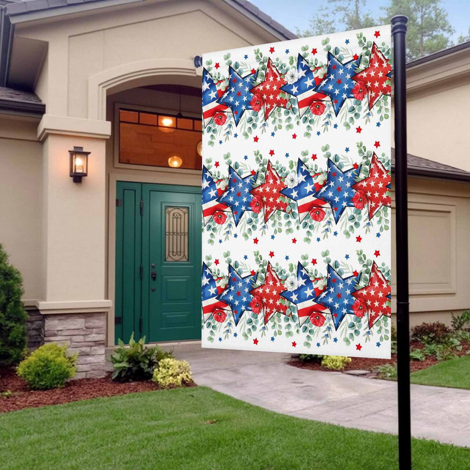 4th of July Garden Flags Patriotic Star Poppy Garden Flag Double Sided Welcome Flag Eucalyptus Leaves USA Flag Independence Day Yard Flags for Outdoor Lawn Porch Memorial Day Decor 28x40 Inch