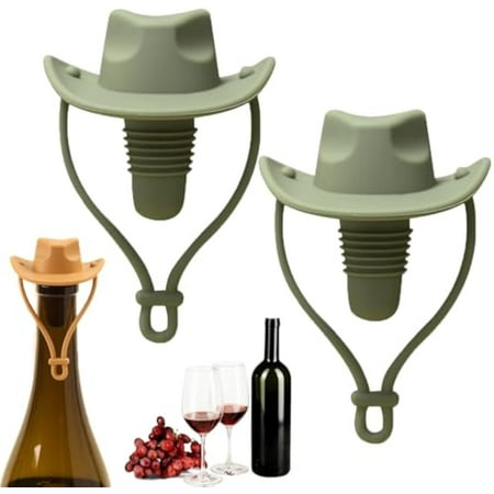 

Funny Top Hats Shaped Leak-Proof Sealing Stopper Cowboy Hat Wine Stopper Cowboy Hat Wine Bottle Stopper Funny Silicone Wine Stopper Home Wedding Tight Sealing Wines Accessories for Beer (Green*2)