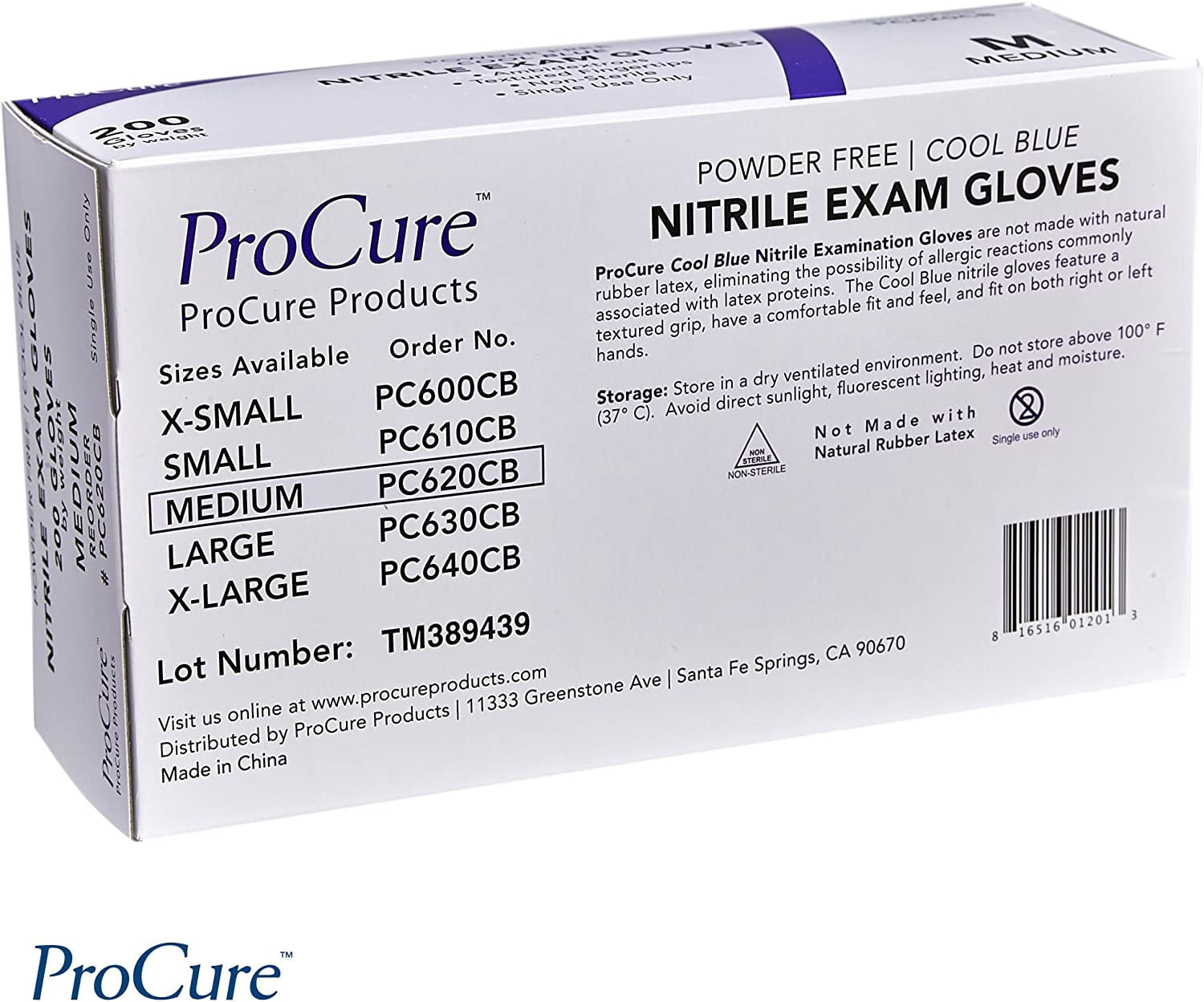 ProCure Disposable Nitrile Gloves - 400 Count, Medium - Powder Free, Rubber Latex Free, Medical Exam Grade, Non Sterile, Ambidextrous - Soft with Textured Tips - Cool Blue