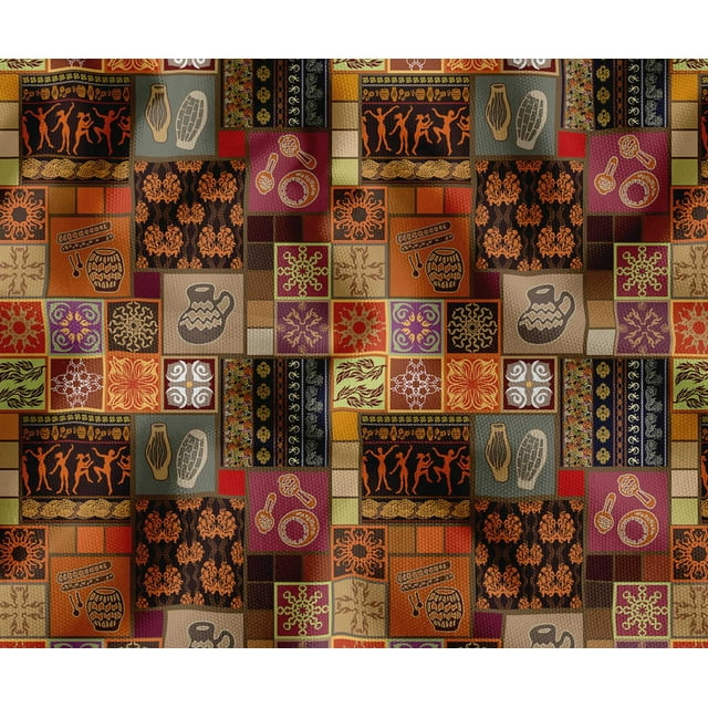 Soimoi Toile de Polyester de 56 Pouces de Large par 5 Yard - Motif Patchwork - Brun - Matériau Résistant à l'Eau pour l'Extérieur et le Rembourrage