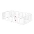 thumbnail image 6 of Twin Size Floor Bed, Wood Twin Montessori Bed Frame with Fence Guardrails and & Support Slats, Twin Playhouse Bed with Door Design, Fence Bed Playpen Bed for little ones, White, 6 of 7