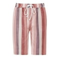 thumbnail image 2 of Haite Ladies Knee Length Pants Striped Capri Pant Bermuda Summer Beach Shorts Holiday Short Hot Daily Pocket Bottoms Red S, 2 of 3