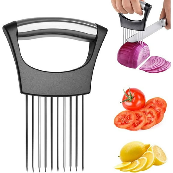 Onion Holder for Slicing, Stainless Steel OnioSlicer and Chopper, Lemon Slicer Kitchen Tool, Food Slicing Assistant for Meat, Tomato, Potato, Lemon