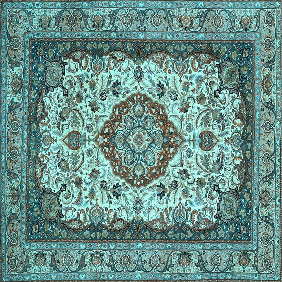 Ahgly Company Indoor Square Medallion Light Blue Traditional Area Rugs, 8' Square