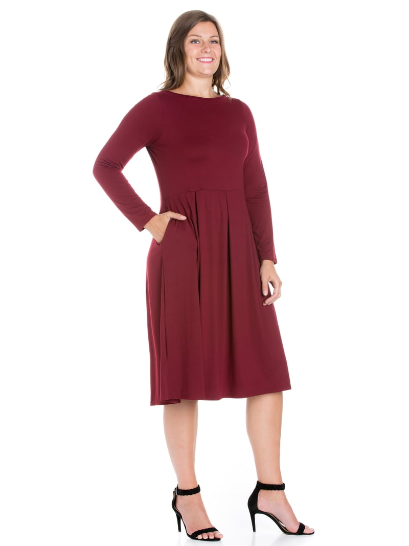 fitted lace wedding dress Long Sleeve Maxi Satin Fit & Flare Plus Size Wedding Guest Dress Gzk7014-1 Burgundy / 44