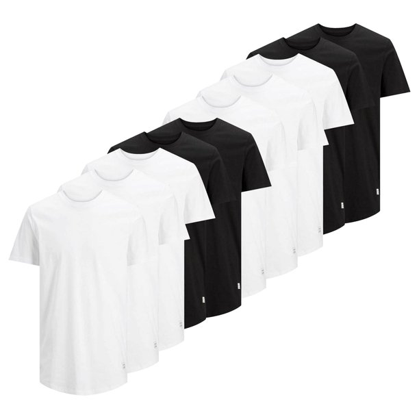 Jack & Jones Camiseta para Hombre, Paquete de 10 - JJENOA, manga corta, cuello redondo, algodón, color sólido Blanco/Negro S (Small)