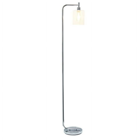 Simple Designs - Modern Iron Lantern Floor Lamp with Glass Shade - Chrome