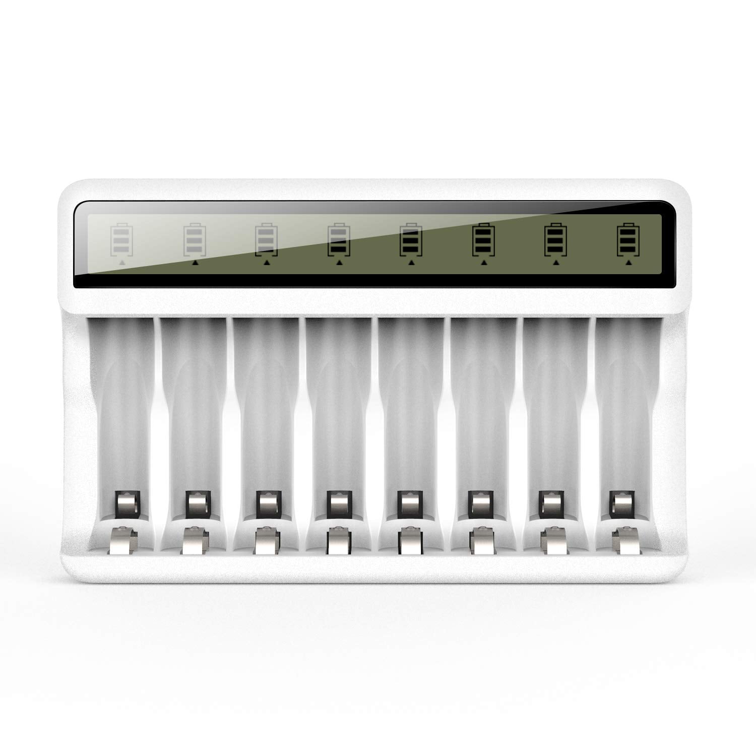 Powerowl LCD 8-slot AA AAA Battery Charger, USB Quick Charging Function, Independent Slot Intelligent Battery Detection, For Ni-MH Ni-CD Rechargeable Batteries
