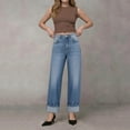 thumbnail image 3 of Miqool Women's Baggy Jeans High Waisted Straight Leg Cuffed Hem Denim Pants Spring Summer Vintage Trousers with Pockets, 3 of 5