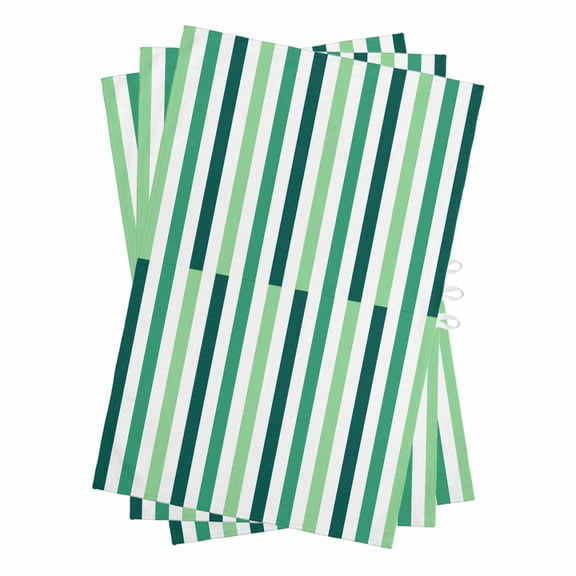 Dark Green Stripe Kitchen Towels Set of 3, Water Absorbent Dish Towel, Geometric White Vertical Striped Decorative Hand Towels - Quick Drying Cloth for Cooking Baking, 18x28 Inch