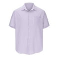 thumbnail image 3 of Charella Men's Casual Linen Shirts Button Down Short Sleeve Striped Beach Shirts Summer Turndown T-shirt Purple,M, 3 of 5