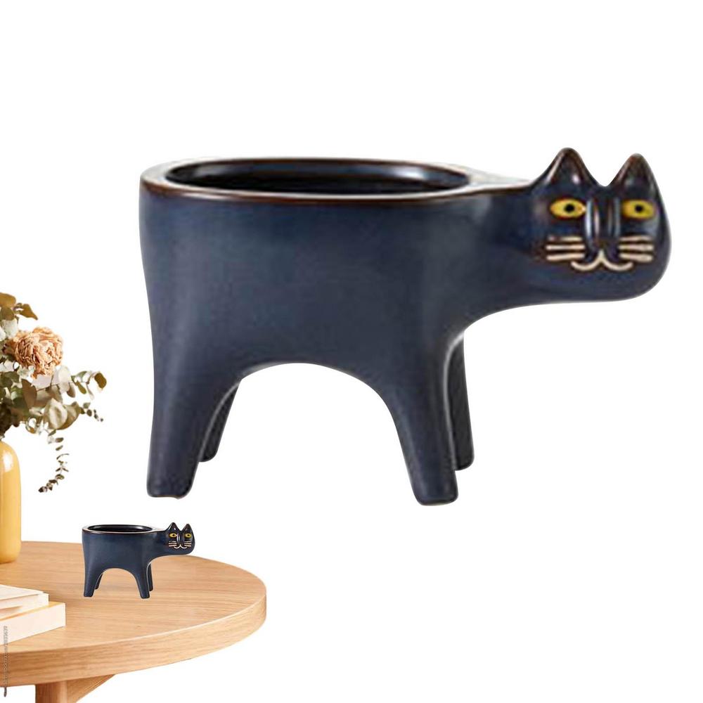 Laideyi Ceramic Cat Flower Pots Garden Animal Pot Planter Container With Drainage Hole