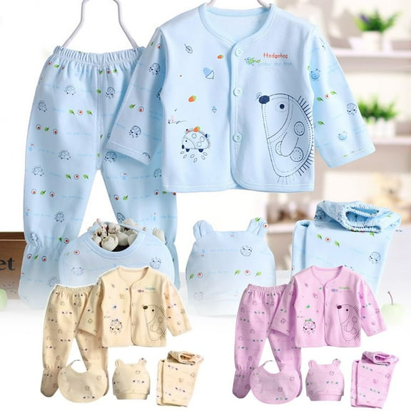 SPRING PARK 5 Pcs/set Winter Newborn Baby Boy Girl Clothes Outfits Unisex Infant Solid Cotton Button Long Sleeve Tops Pants