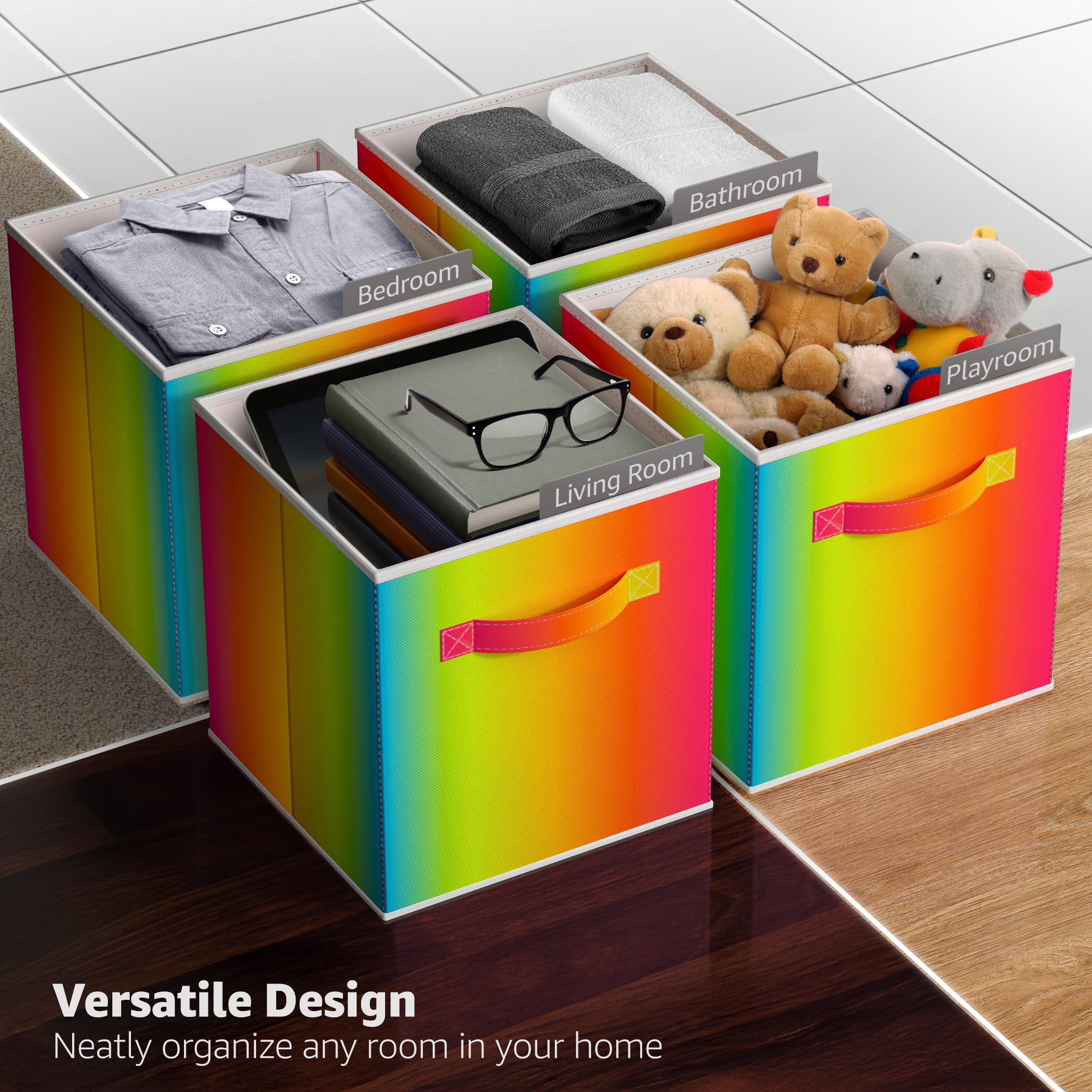 Sorbus 11" Collapsible Fabric Storage Cubes, 6-Pack Bins with Handle, Multi Ombre