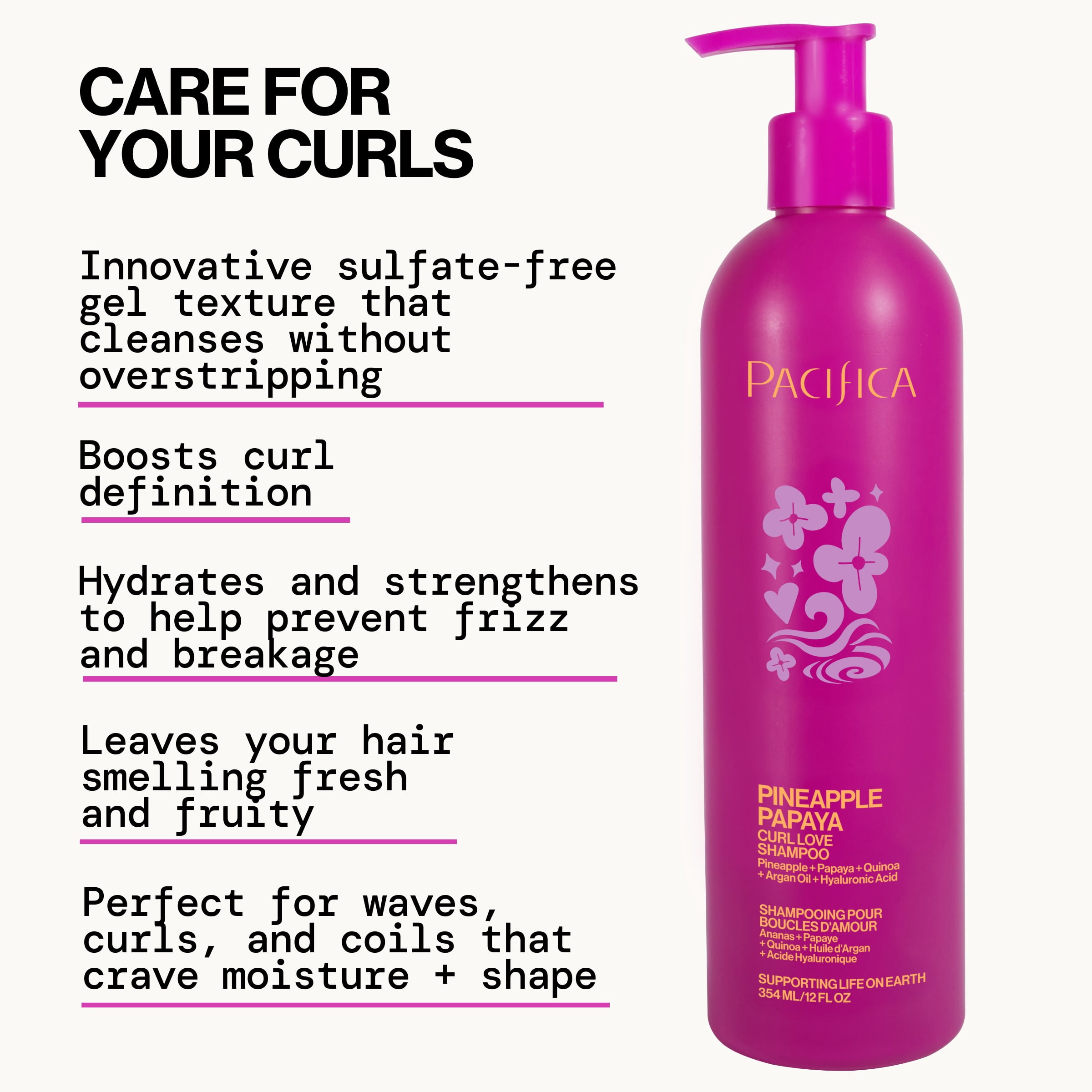 Pacifica Pineapple Curls Curl Defining Shampoo - Hydrating & Frizz Control with Argan Oil & Hyaluronic Acid, Vegan and Cruelty-Free, 12 fl oz