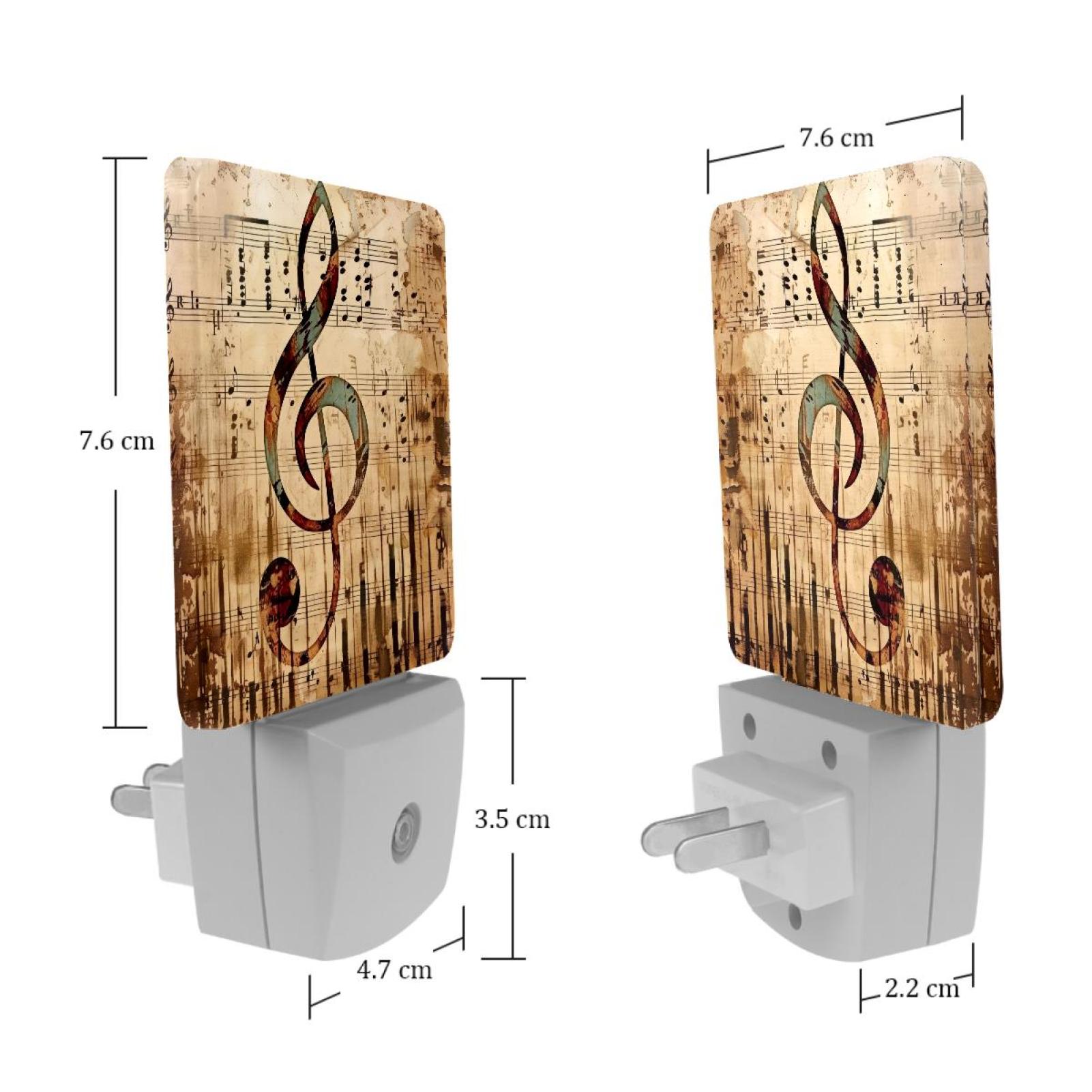 PhooArto Music Note Vintage Print Plug in LED Night Light Auto Sensor Dusk to Dawn Decorative Night for Bedroom, Bathroom, Kitchen, Hallway, Stairs, Baby's Room, Energy Saving