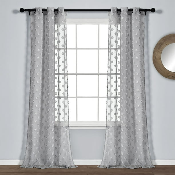 Textured Dot Grommet Sheer Window Curtain Panels Gray 38x84 Set Com Textured Dot Grommet Sheer Window, Polka Dot Sheer Curtain Panels With Lights