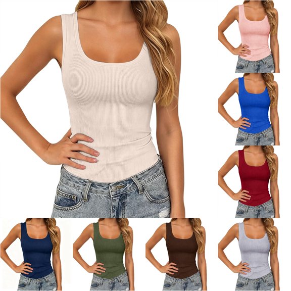 Women's Fashionable Casual Ribbed Solid Color Sleeveless Top 3x Top