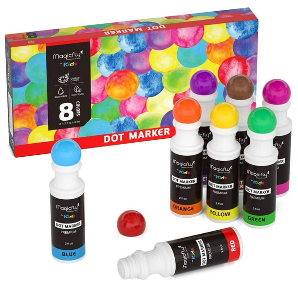 Magicfly Washable Dot Markers, 8 Colors NonToxic Paint Dauber for Kids