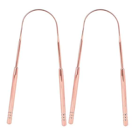 2Pcs Stainless Steel Tongue Scrape, U Shape Tongue Cleaner Oral Hygiene Tongue Scraper for Oral Care Hygiene Fights Bad Breath for Adults and (Rose Gold)