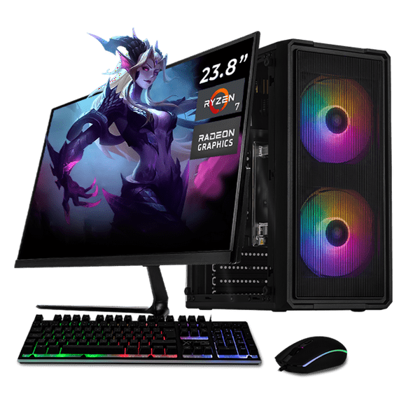 Computadora Escritorio Completa Xtreme PC Gaming AMD Radeon Vega Renoir Ryzen 7 5700G 32GB SSD 1TB Monitor 23.8 75Hz WIFI Black gaming ligero, oficina, estudio y hogar