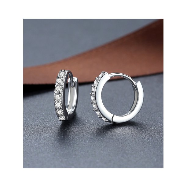 Pendientes de aro de plata de ley 100% auténtica para mujer, aretes de círculo redondo, Piercing de circón, joyería de tendencia personalizada, 925