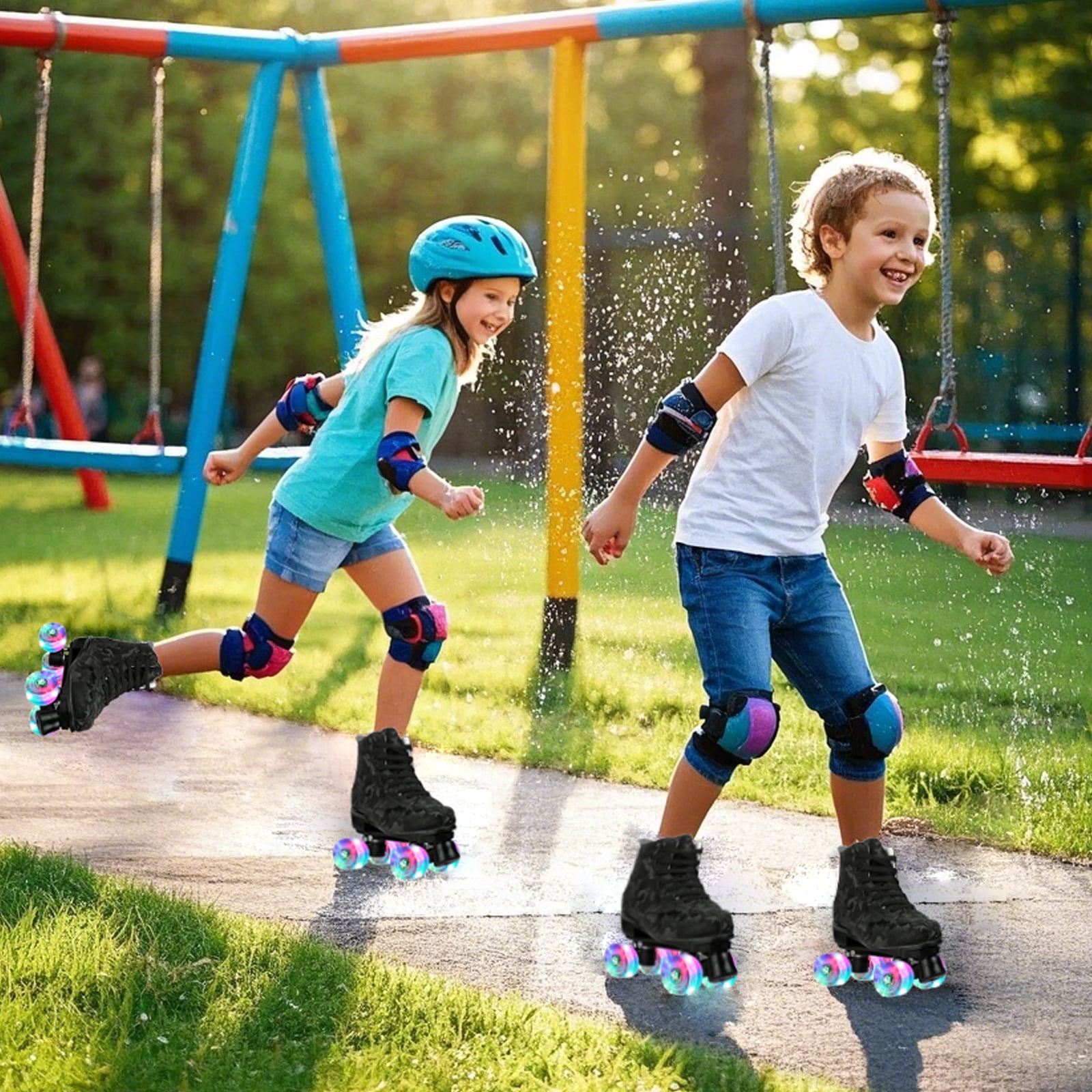 SHIBAILI Light up Roller Skates for Woman, Black Camo Color,Free Skate(8.5)
