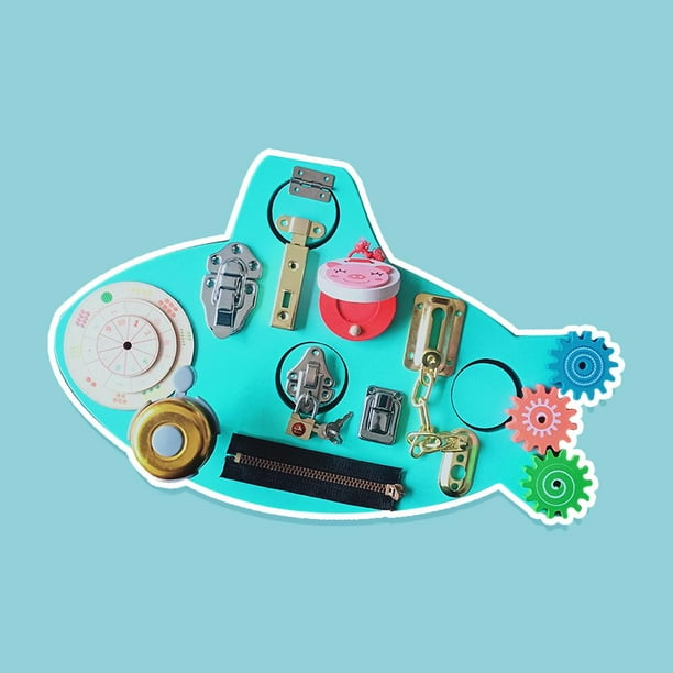 Tablero sensorial Montessori multifunción juguete preescolar habilidades básicas para la vida juguete educativo de Motor fino + años pescado azul Hugo tablero de actividad ocupada