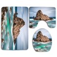 thumbnail image 1 of ABPHQTO Playa, roca, mar, olas Juego de alfombras de baño de 3 piezas Alfombra de baño Alfombra de contorno y tapa de inodoro, 1 of 2