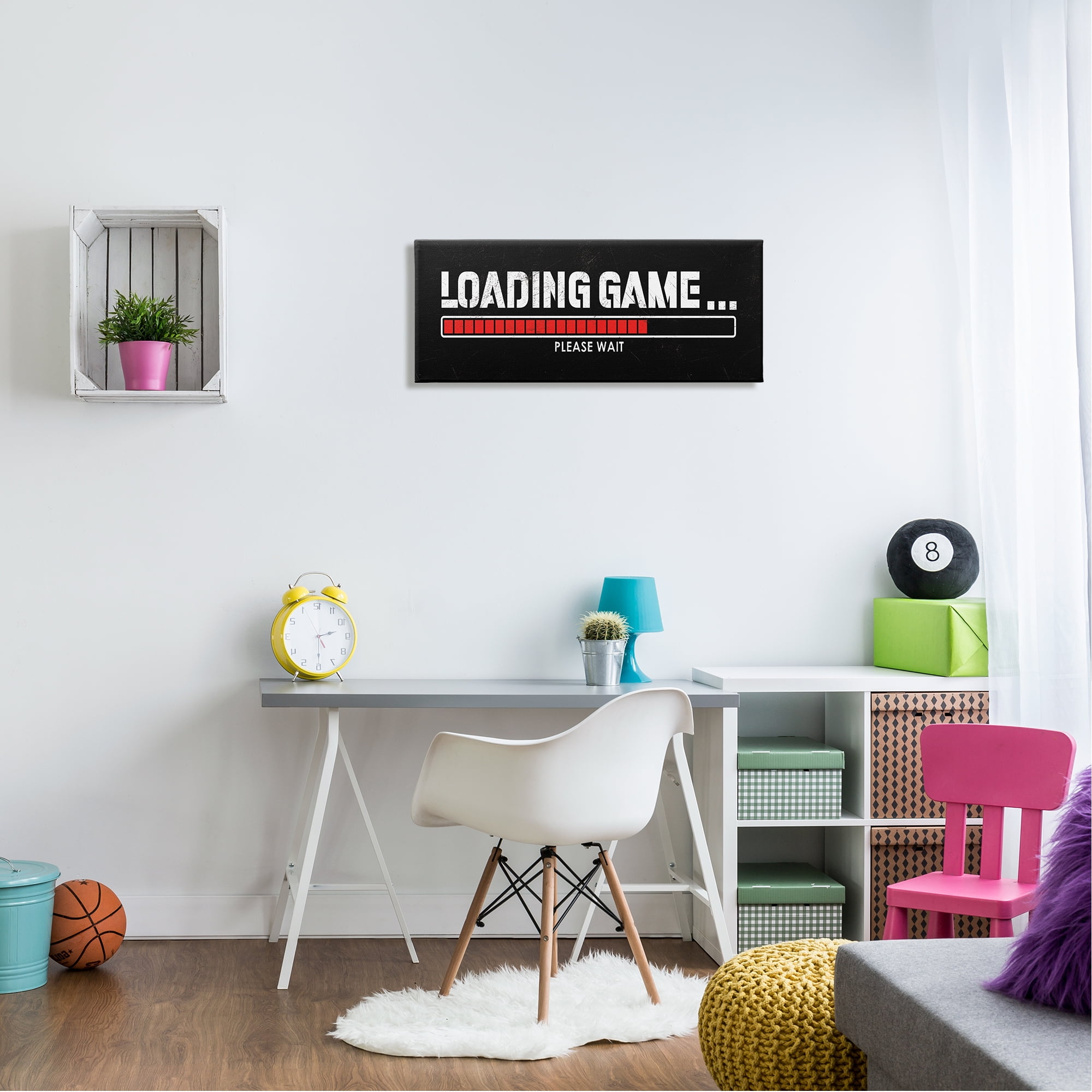 Stupell Industries Loading Game Phrase Typography Painting Gallery Wrapped Canvas Art Print Wall Art, 30 x 13