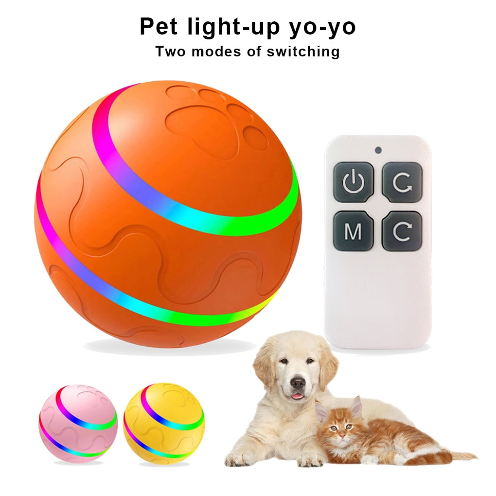 ZheElen Automatic Moving Rolling Ball With LED Light Watch Dog Chase And Pounce Dog Ball Yellow