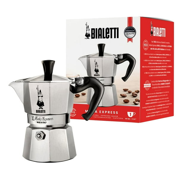 Cafetera de café espresso Bialetti Moka Express de 60 ml, color plateado