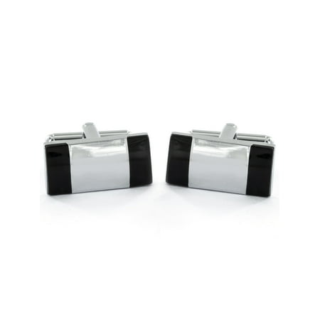 Men's Two Tone Black and Polished Rectangle Cufflinks