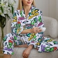 thumbnail image 6 of Yiaed Space Monster Print Pajamas Women's Long Sleeve Sleepwear Soft Button Down Loungewear Pjs Lounge Set Nightwear Womens Pajama Pants-XX-Large, 6 of 7