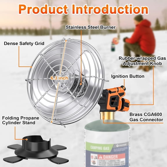 Propane heater, 9200 BTU Portable Propane  with Foldable Gas Cylinder Stand for Camping, Tent, Hiking, Ice Fishing, and Hunting( Cylinder Not Included)