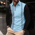 thumbnail image 2 of Charmgo Quarter Zip Pullover Men, Men's Fashion Spring and Autumn Casual Long Sleeve Tops Zipper Solid Color Long Sleeve Polo Shirts, Polo Shirts for Men Light Blue L, 2 of 4