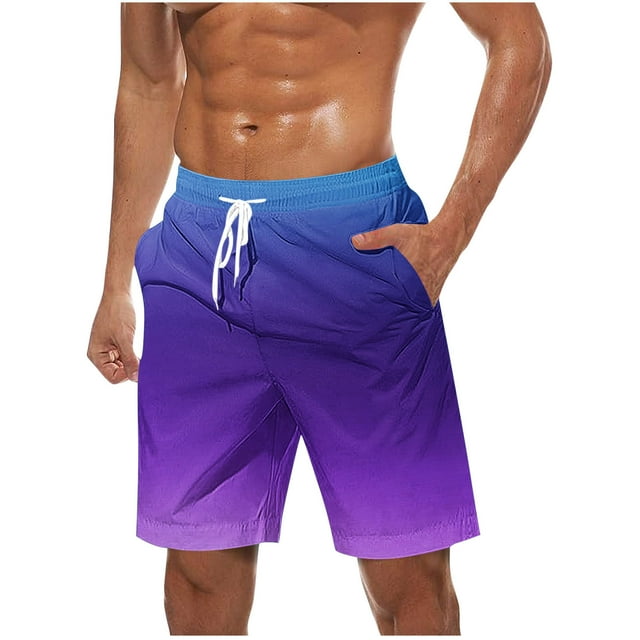 Plebaso Beach Shorts for Men Gradient Print Casual Shorts Drawstring Lightweight Summer Fashion Shorts
