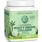 Sunwarrior Beauty Greens Collagen | Unflavored Collagen Boost Powder with Hyaluronic Acid and Biotin, 300g
