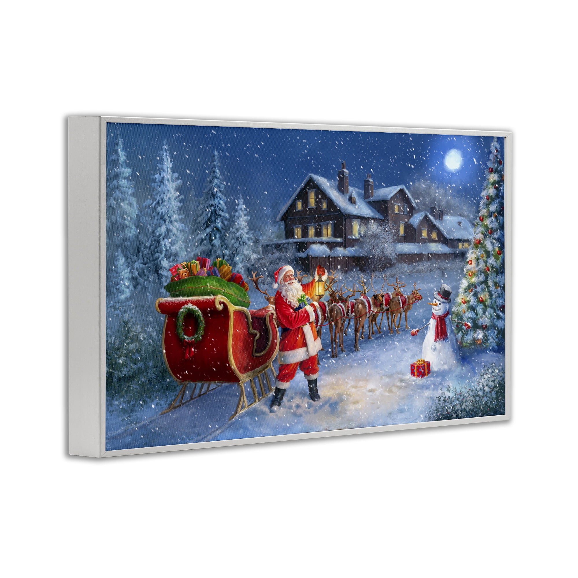 Stupell Industries Santa's Sleigh & Lantern Holiday Painting White Framed Art Prints Wall Art, 18 x 12