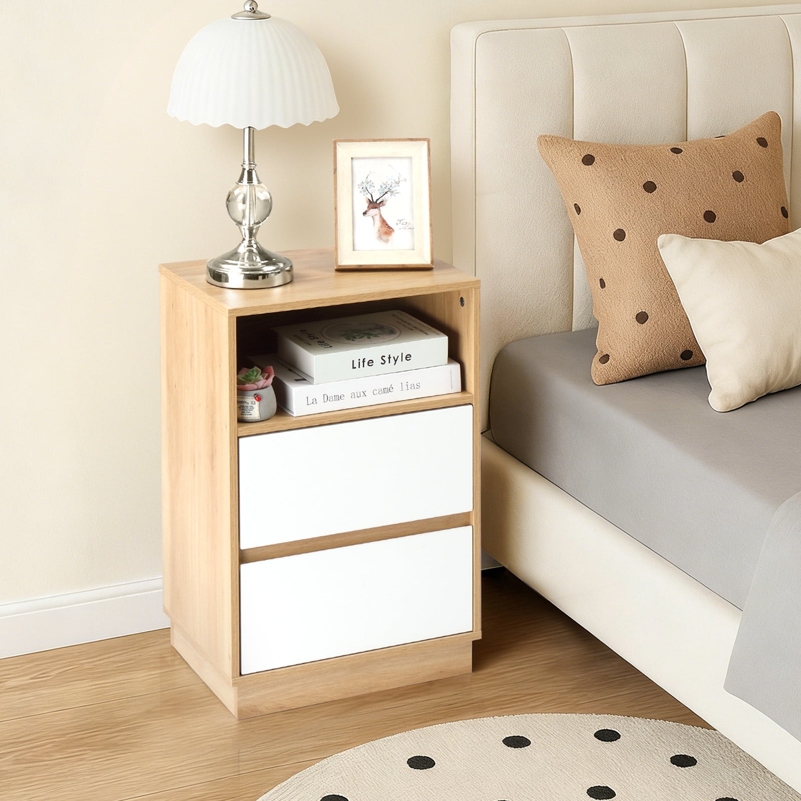 Ktaxon NightStand Set of 2 with 2 Storage Drawers BedsideTable, End Side for Bedroom, Country Style Oak