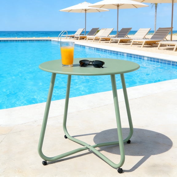 EVERITE Outdoor&Indoor Steel Patio Side Table, Weather Resistant Outdoor Round End Table, Green