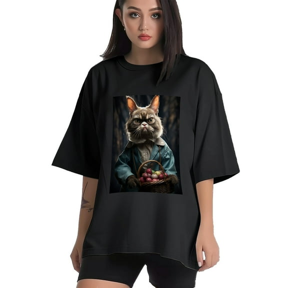 Plus Size Shirt for Women Black Tops for Women Short Sleeves Shirt for Women Grumpy Cat T Shirt Crewneck Shirt for Women XS