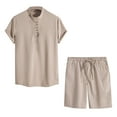 thumbnail image 1 of Birdeem Ensemble 2 Pcs d'Été pour Hommes Col Montant Mode Chemise Décontractée Manches Courtes et Shorts Ensemble Col Rabattu, 1 of 12