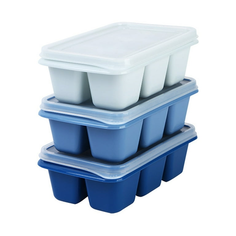 Light Blue Set Ice Box Mold Kit 4Pcs Round Ice Cube Trays,with Lid