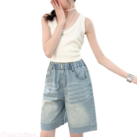JTieacloth Girls Jeans Denim Girls Summer Pants Lightweight Shorts Casual Comfortable Kids Jeans For Daily Wear Age 5 14 Years Soft Breathable Play Outfit,Sizes 5-6 Years