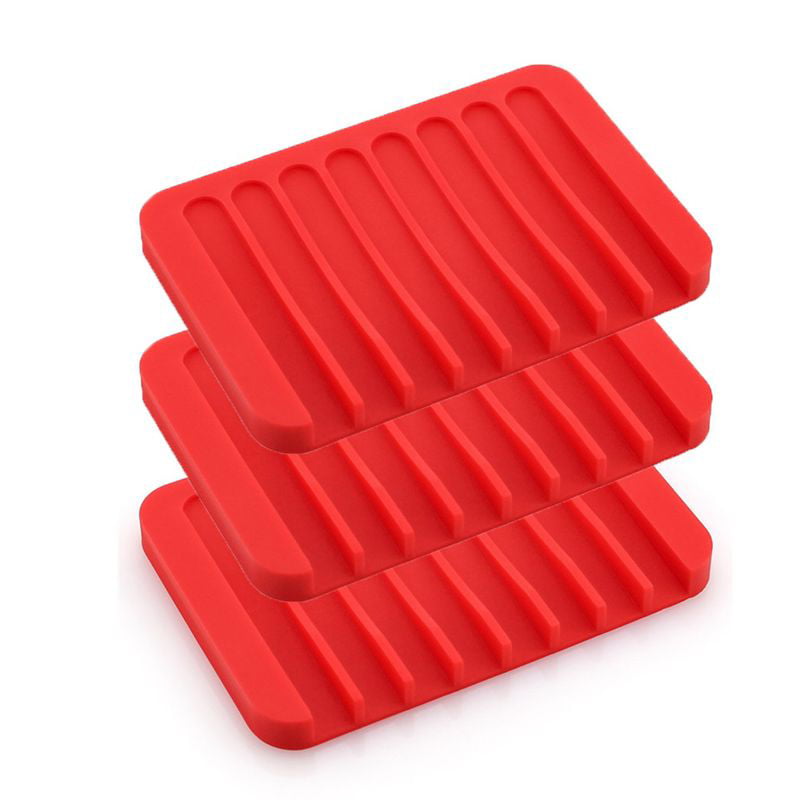 Durable Plate Tray Drain Bathroom Silicone Soap Dish Storage Holder Soapbox 
