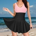 thumbnail image 2 of Baqcunre Women's V Neck One Piece Skirt Swimsuit Ruched Retro Swimdress Bathing Suit Pink S, 2 of 6