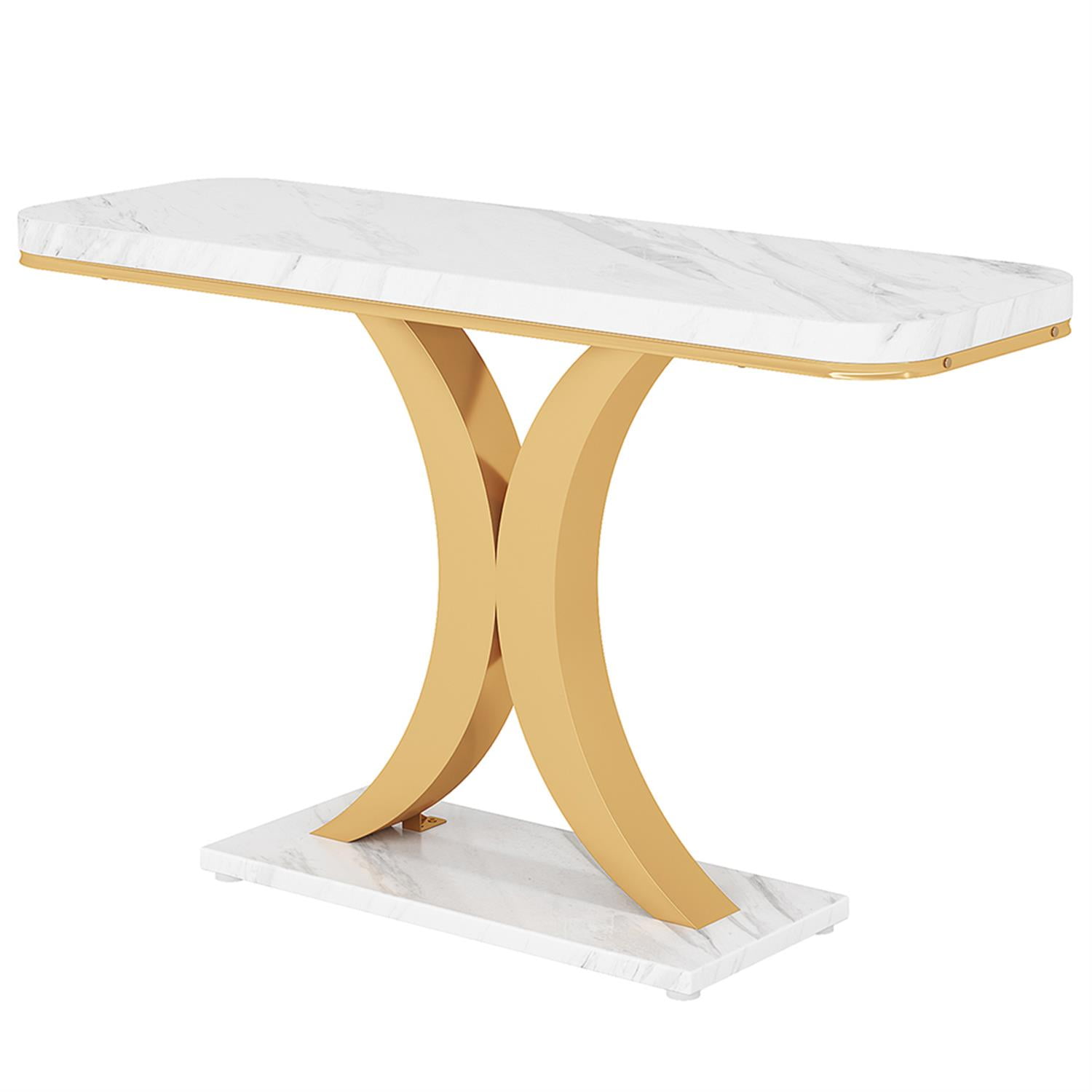 Demi Bonn 40" Console Table, Narrow Entryway Foyer Table with Geometric Base for Hallway, Entrance, Living Room, Bedroom, White